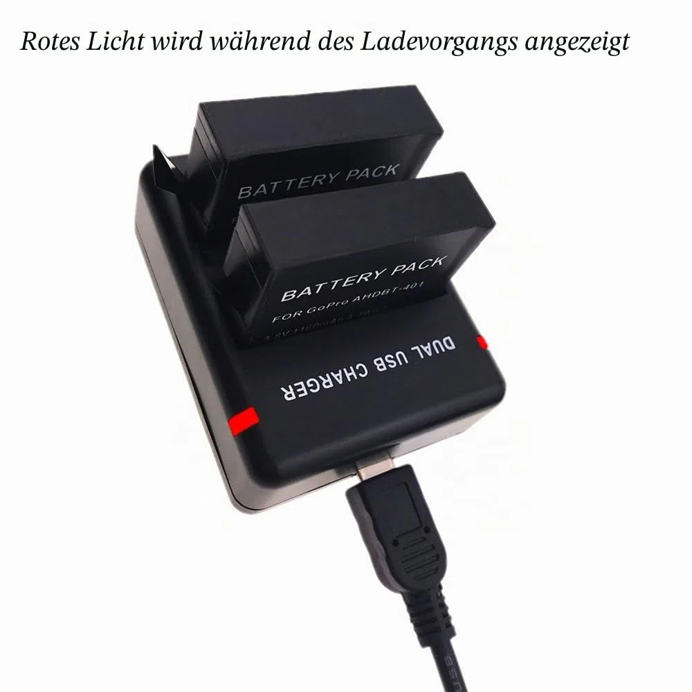 Suptig Akku (2er-Pack) und Daul Ladegerät für GoPro Hero 4 Black GoPro HEROR4 Silver und AHDBT-401