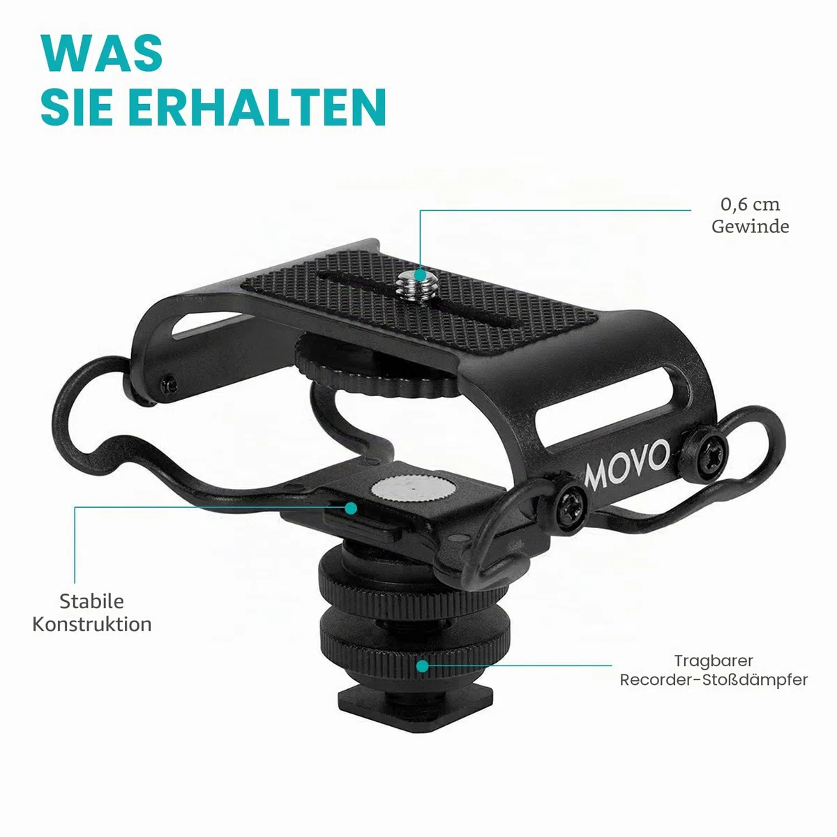 Movo SMM5-B Universal-Mikrofon und tragbare Recorder-Stoßdämpferhalterung – passend für Zoom H1n, H2n, H4n, H5, H6, Tascam DR-40x, DR-05x, DR-07x und andere mit einer 1/4-Zoll-Befestigungsschraube