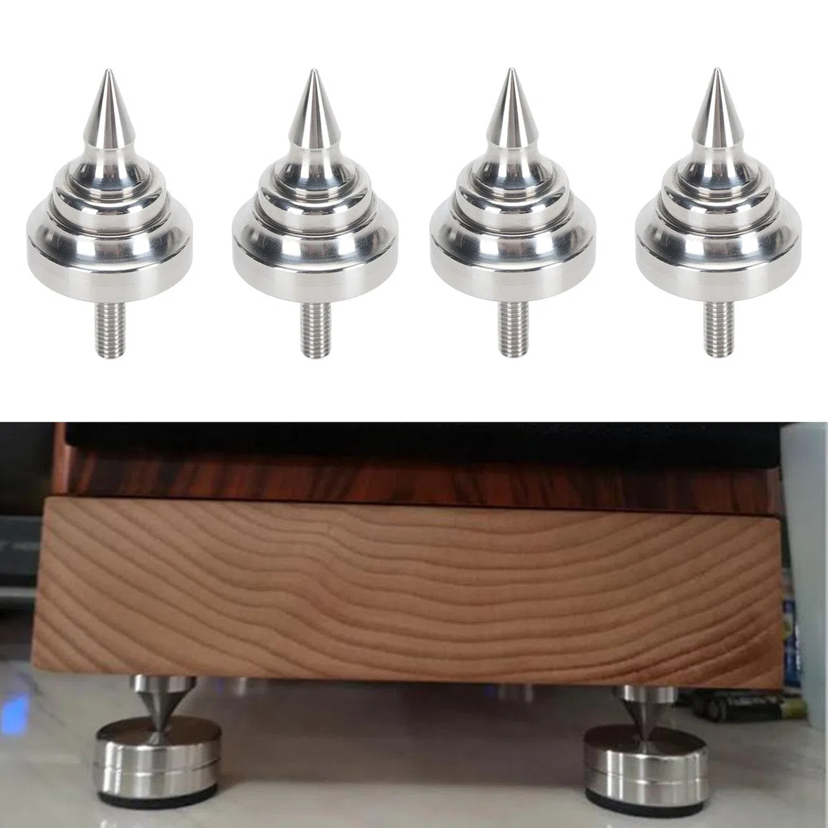 HiFi-Lautsprecher-Spikes, verstellbare Isolationsspitzen aus Edelstahl für Verstärker, CD- und DVD-Player, stoßfeste Lautsprecherständer mit fein abgestimmter Höhenbalance, 4 Stück (Msh)
