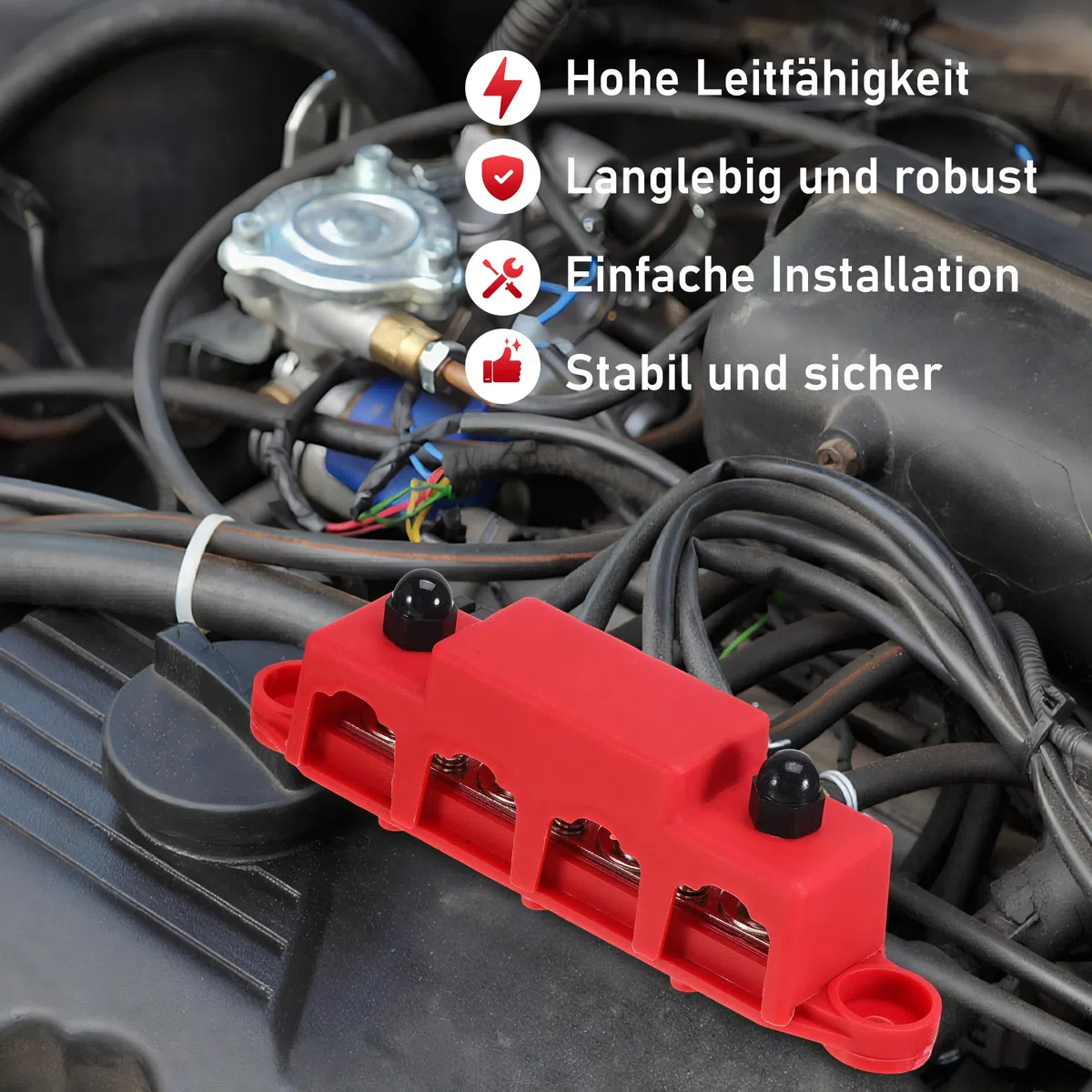 Sammelschiene 12v-48V DC Verteilerblock 250A Stromverteiler mit 4 x M8 Klemmenbolzen Stromverteilungsblock BusBar Box für Auto RV Boat Yacht 2PCS (M8)