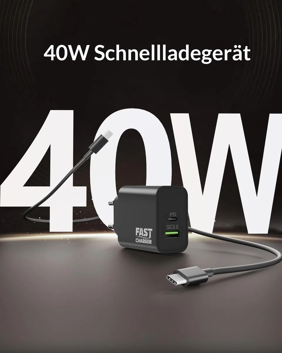 40W USB C Ladegerät, 2-Port GaN Handy Schnellladegerät PD/PPS Mehrfach Netzteil, Kabel USBC Schnellladekabel für Samsung Galaxy S26 S25 S24 S23 Ultra 5G A56, iPhone 17 16 15, Charger Ladekabel, 2Pack