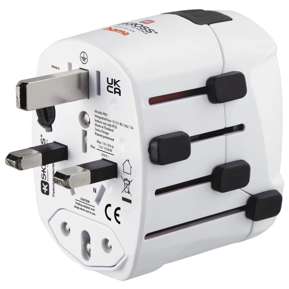 Hama Reiseadapter weltweit (Reiseadapter universal für mehr als 150 Länder, Typ G/Typ B/Typ I/Typ J/Typ L/Typ N, für Geräte mit Steckertyp C, E und F, Schutzkontakt, austauschbare Sicherung) weiß