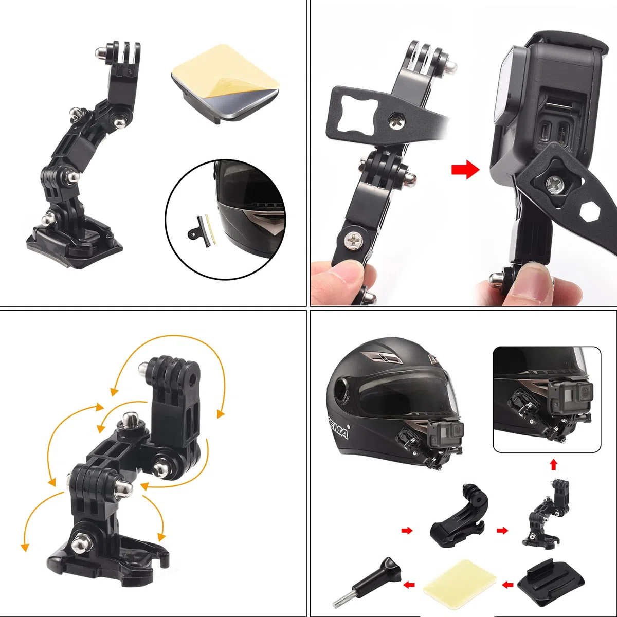 Motorradhelm Chin Swivel 3-Wege-Drehlager Rotationsmontage-Kit Compatible with GoPro Hero 13 12 11 10 9 8 7 (2018) 6 5, Schwarz, Session, Xiaomi Yi, SJCAM und Anderen Action-Kameras