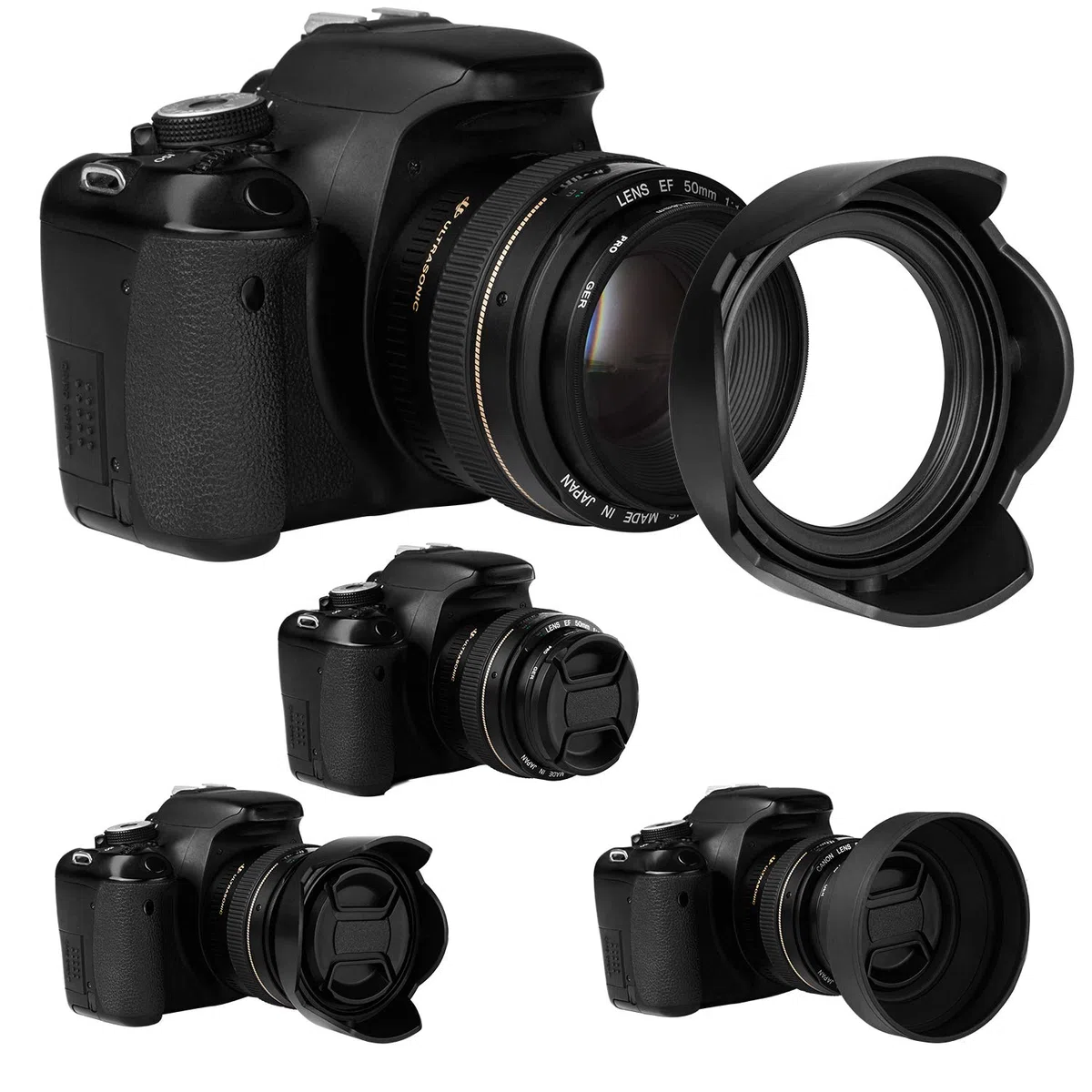 67mm Gegenlichtblenden Set, Zusammenklappbare Gummi Gegenlichtblenden + Reversibel Streulichtblende + Objektivdeckel