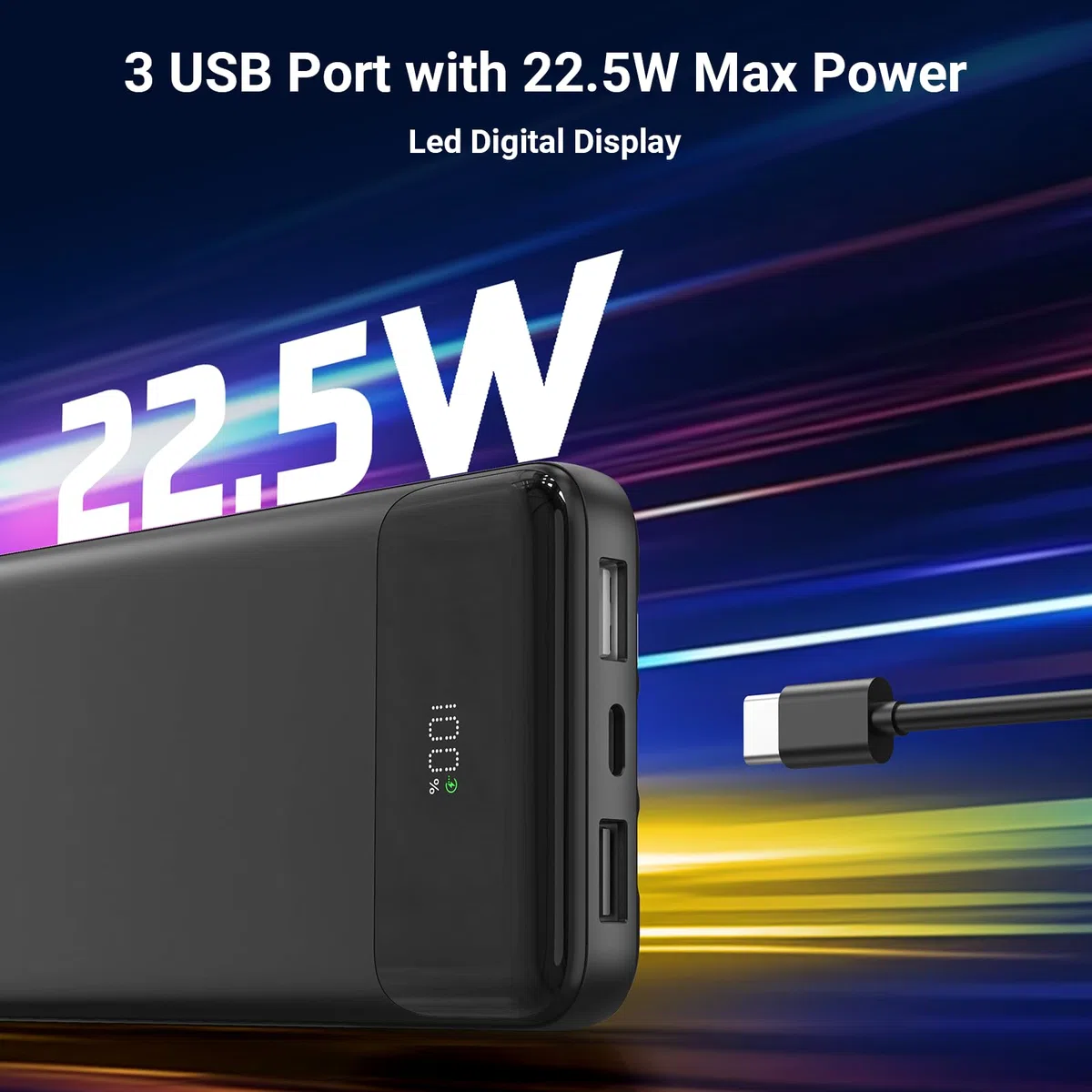 Power Bank 20000mAh mit Integrierten 3 Kabeln, 22,5 W Schnellladung PowerBank Externe Handyakkus PD 3.0 QC 3.0 USB-C EIN und Ausgang, Tragbares Ladegerät für iPhone, Samsung, und mehr