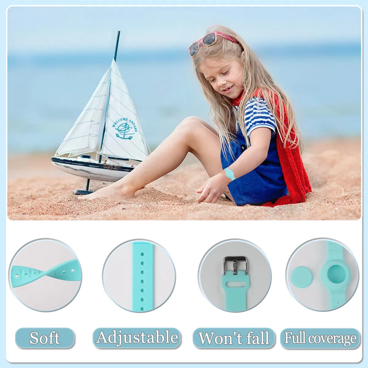 Wasserdichtes Kinder-Armband für Airtag, Silikon-Armband, kompatibel mit AirTag, versteckte Halterung, GPS-Tracker, Anti-Verlust, verstellbarer Airtag-Gurt für Kleinkinder, Kinder (2 Stück, Minzgrün