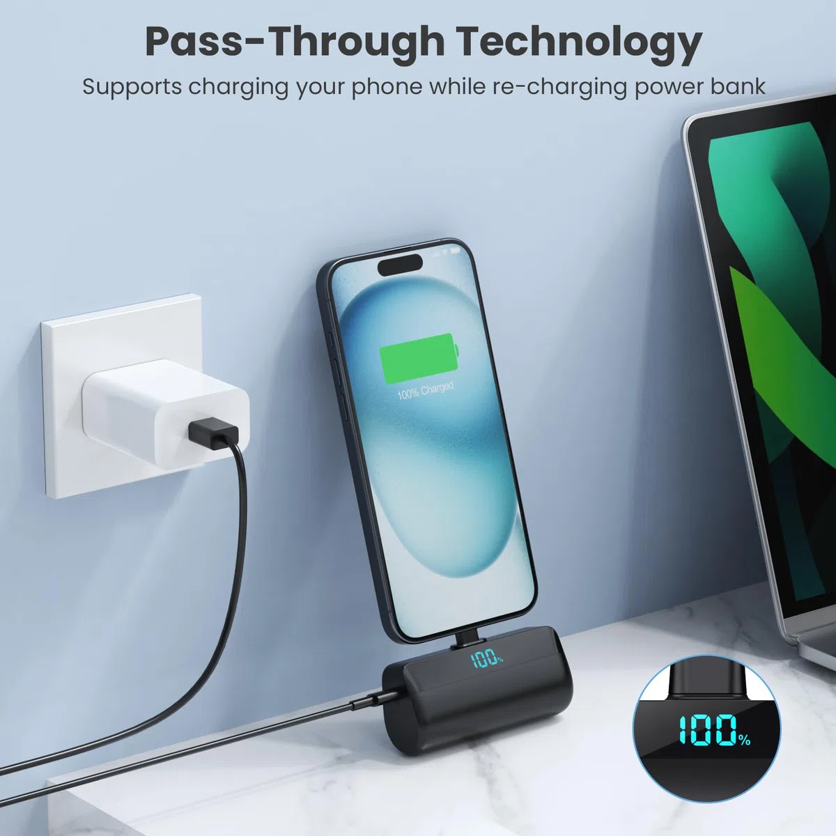 Feob Mini Power Bank 5200mAh für iPhone 17/16 Serie, PD 3A Schnellladung Powerbank USB C Externer Akku mit LCD-Display, Kompatibel mit iPhone 17/16/15 Plus Pro Max,Samsung S25/S24,Android Telefone usw