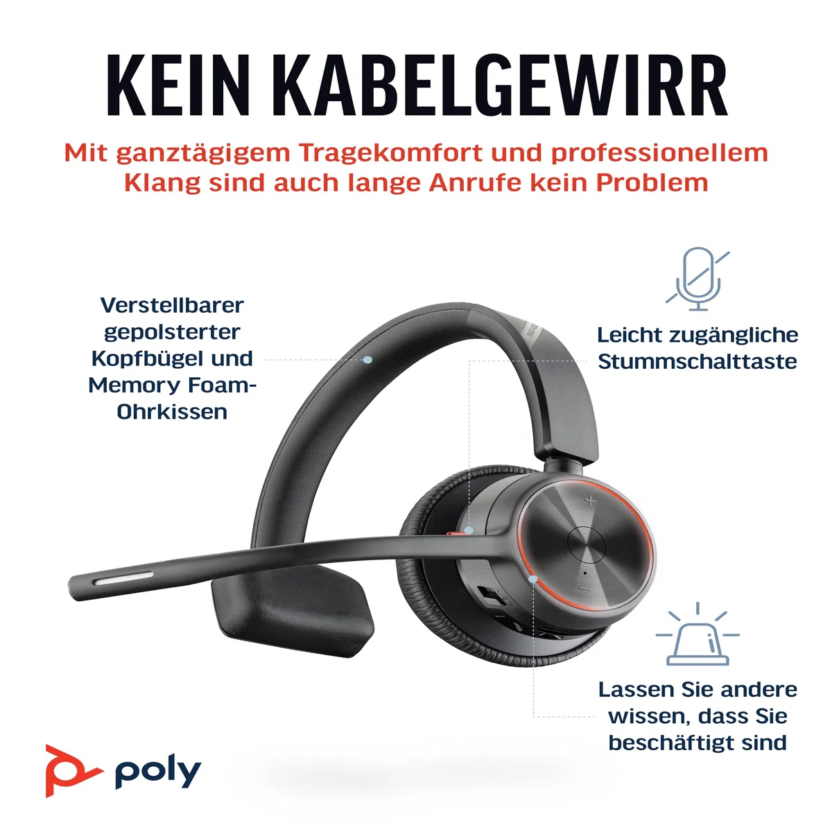 Schnurloses Headset Poly Voyager 4310 UC (Plantronics) – Ein-Ohr-Bluetooth-Headset mit Noise Cancelling-Mikrofon – Verbindung mit PC/Mac/Mobiltelefon per Bluetooth – Kompatibel mit Teams, Zoom & mehr