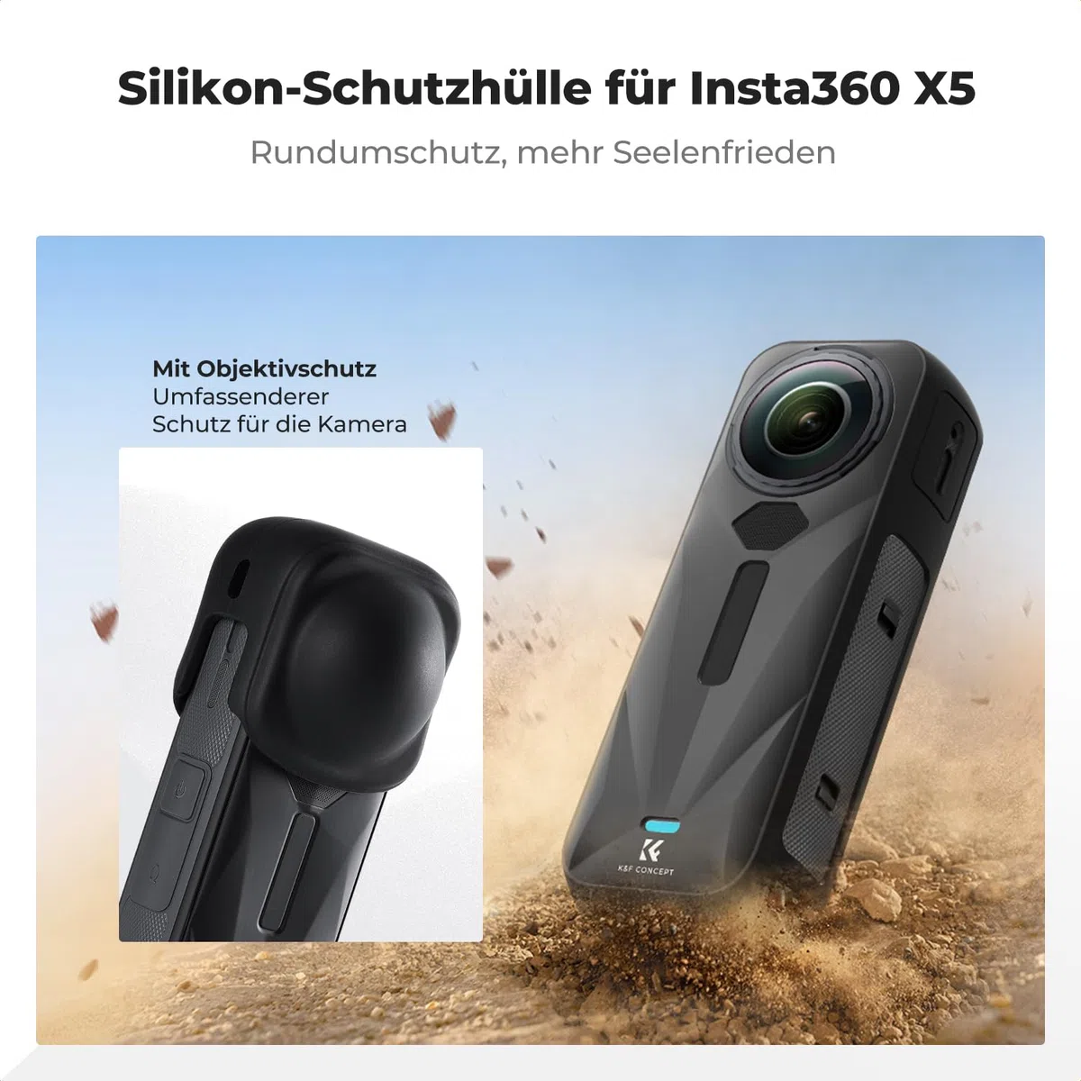 K&F CONCEPT Silikon-Schutzhülle für Insta360 X5, Weiche Schutzhülle Kamera-Schutzrahmen mit Objektivabdeckung, Rundumschutz Objektivabdeckung für Action-Kamera Zubehör