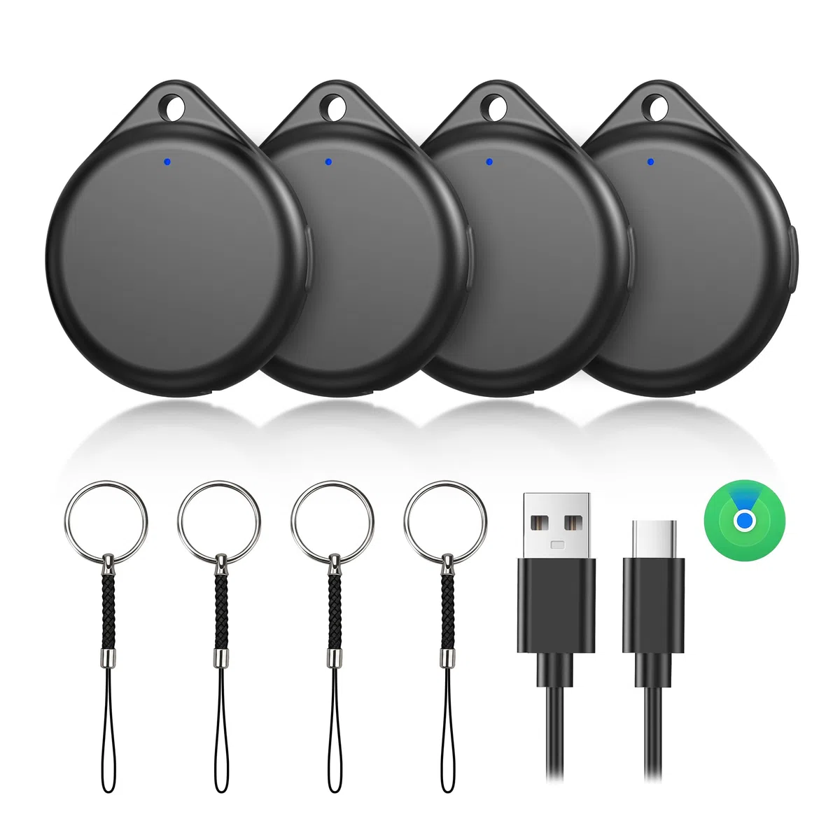 TECKNET Air Tracker Tag Schlüsselfinder, Smart Tag Kompatibel mit Apple Wo ist? APP (Nur iOS), Wiederaufladbar, Wasserdicht, Bluetooth Key Finder für Gepäck/Taschen/Key/Haustier(4er Pack)