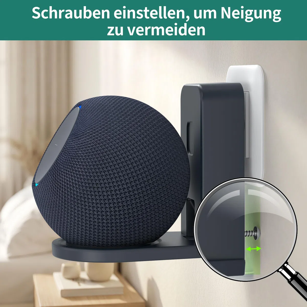 HomeMount Wandhalterung für Dot Max & Nest Mini, Steckdosen-Halter mit Kabelmanagement, Ohne Bohren, Platzsparend, Sicher & Stabil (Graphit)