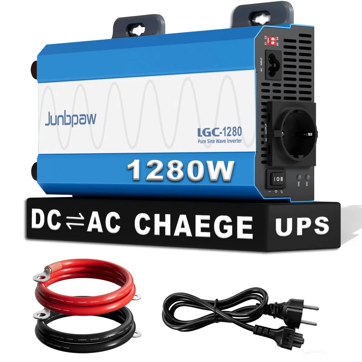 1280W Reiner Sinus Wechselrichter 12V auf 230V 50Hz, 3‑in‑1 mit USV, 18A Ladefunktion & Netzpriorität, kompatibel mit GEL/LiFePO4/AGM, Notstrom für Wohnmobil Homeoffice Haushalt