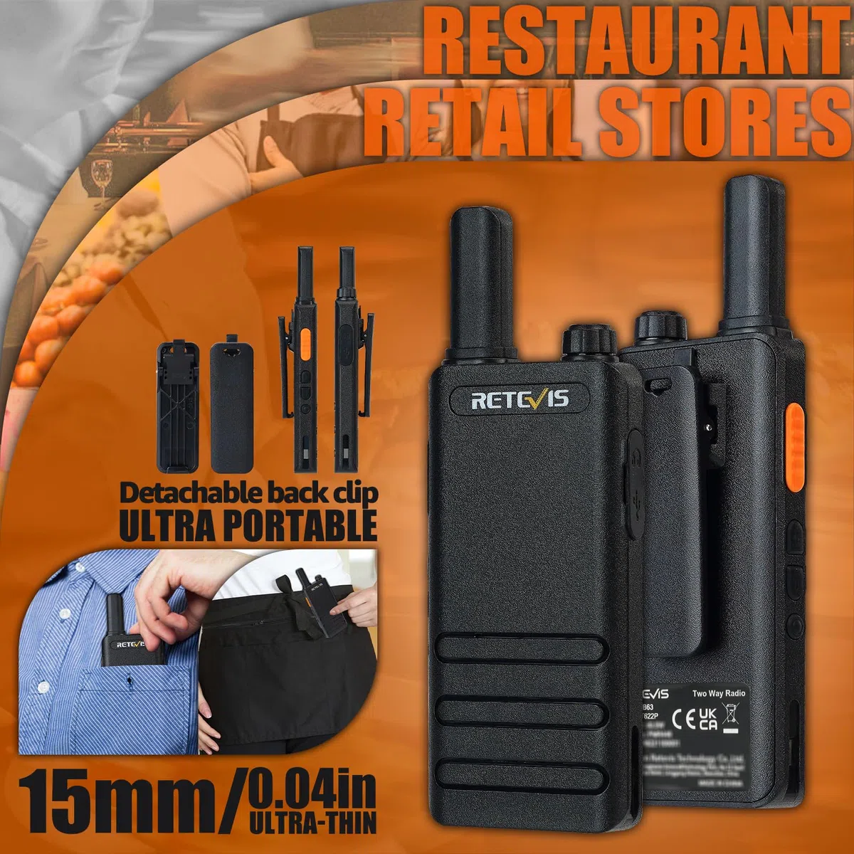 Retevis RT622P Funkgerät Set, Profi Walkie Talkie Wiederaufladbar 1620mAh USB-C, PMR446 VOX, Notfallalarm, Tragbares Funkgerät für Erwachsene Hotel, Sicherheit (10 Stück, Schwarz)