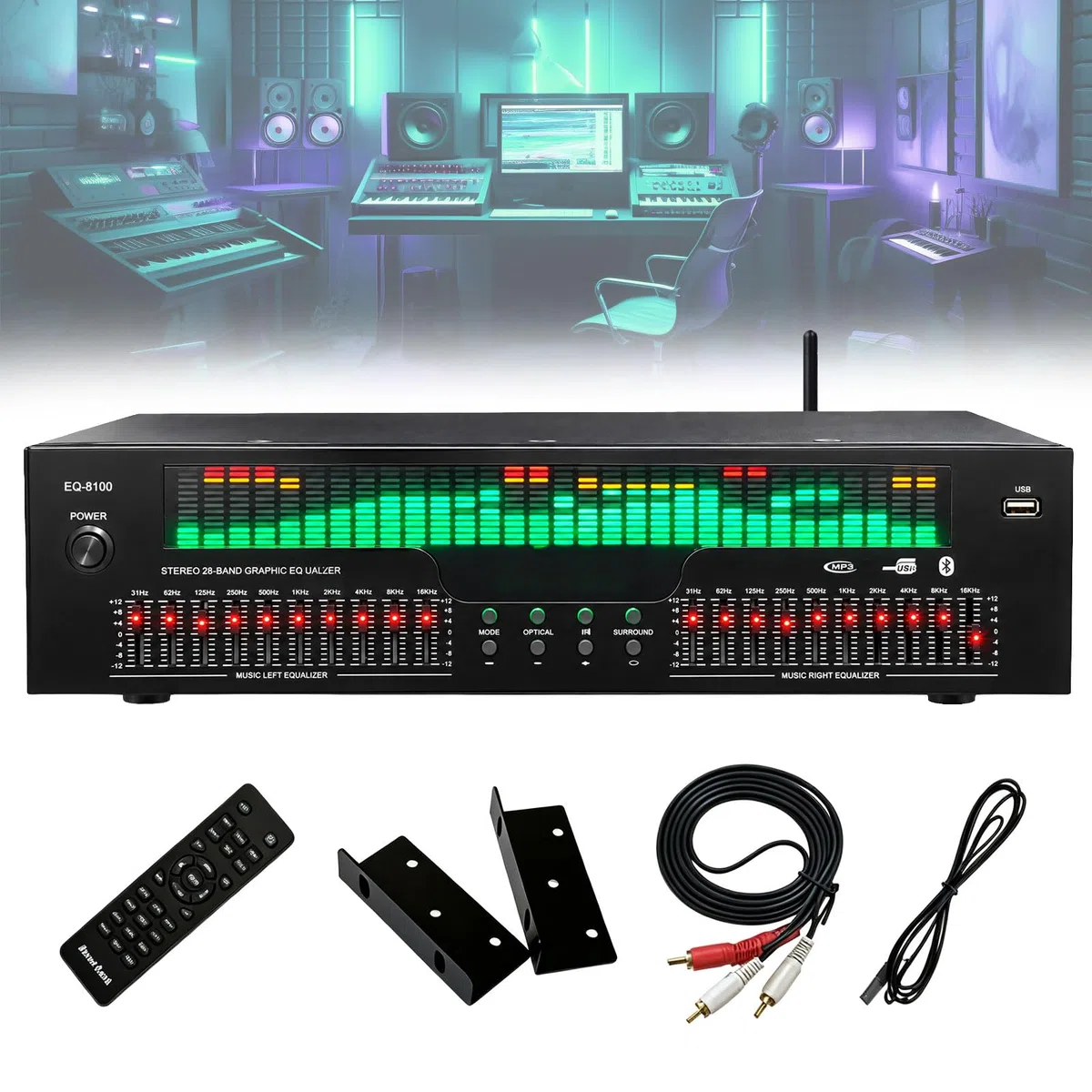 Equalizer, 31 Band Digital Equalizer HiFi mit LED Spektrumanzeige