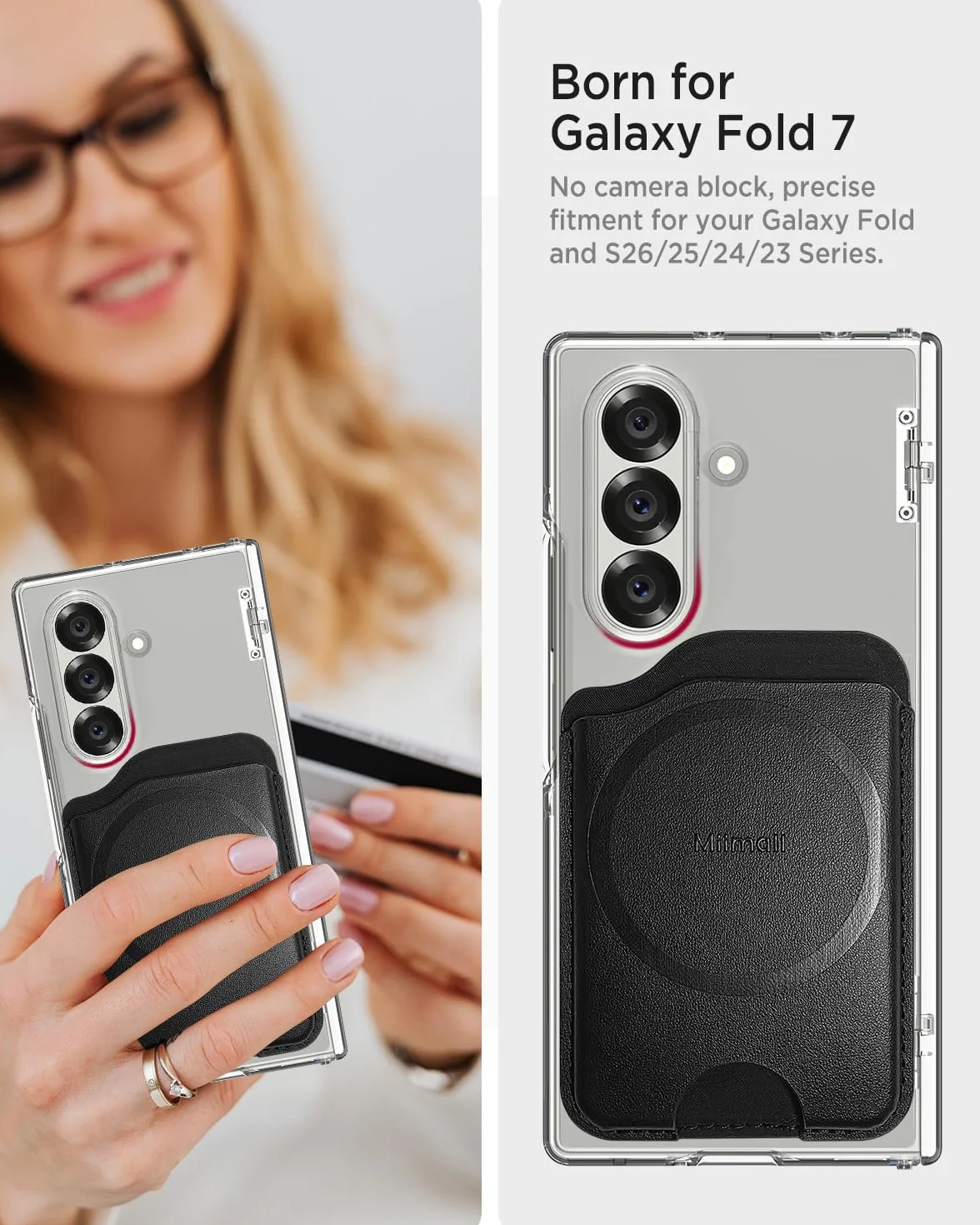 Miimall Mag-Safe Wallet für Samsung Galaxy S25 S26 S24 FE/Plus/Ultra/Z Fold 7/iPhone 17 16 15 Serie, Slim Leder Mag Safe Wallet 2-3 Kartenhalter Handy Magnetisch Card Holder für Handy-Schwarz