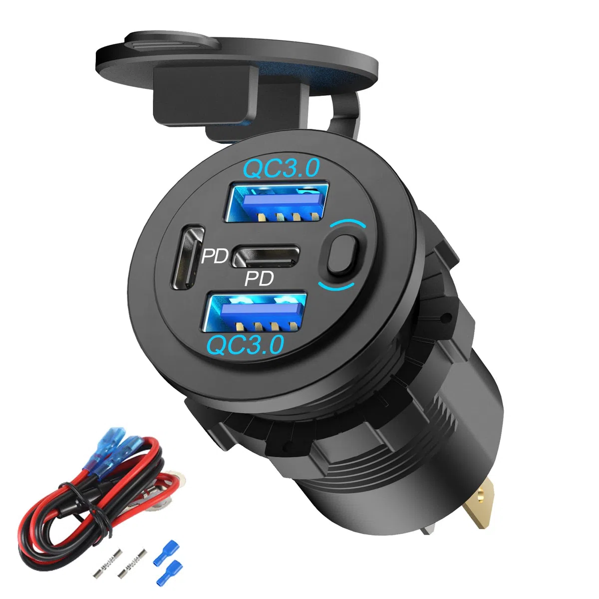 78W 12V USB-Steckdose Auto-Ladegerät, Superschnell Zweifach PD3.0 & QC3.0 Mehrere USB-Anschlüsse für Auto, USB C Zigarettenanzünder-Ersatz 12-Volt-Steckdose Wasserdicht für Marine Boot Motorrad