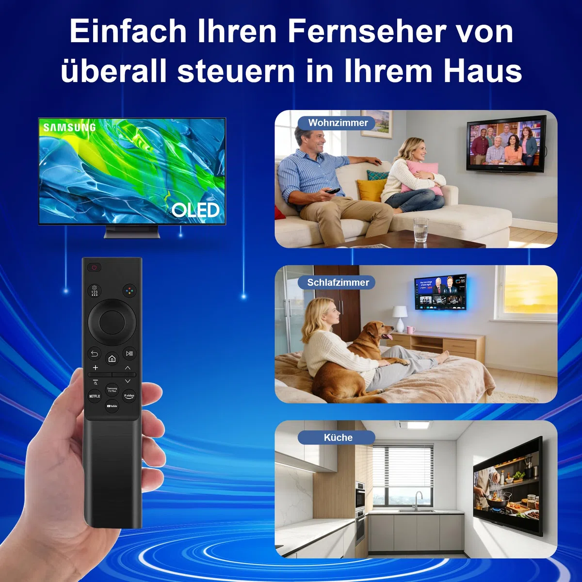 Universal-Fernbedienung für Samsung TV, Ersatz-Fernbedienung für Samsung Crystal QLED OLED Curved HDTV 4/8K UHD Curved Frame Smart TV Serie