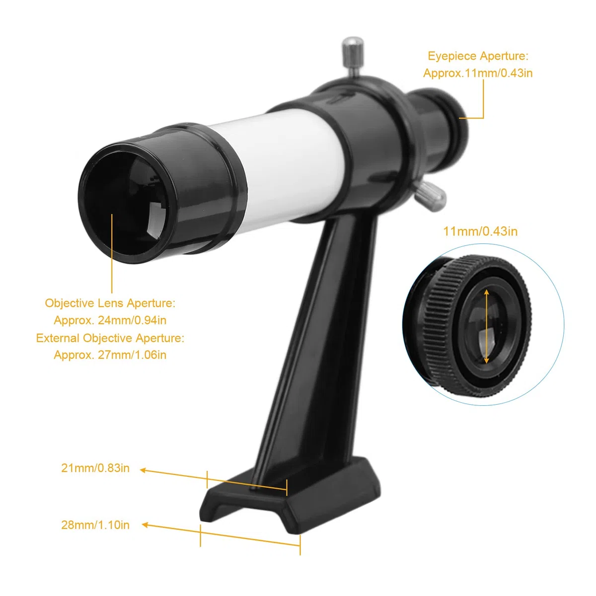 Qiilu Suchfernrohr für Teleskop, Suchfernrohr 5x24, 5X Astronomisches Teleskop-Sucherfernrohr mit Inline-Basisständer Tragbares Fadenkreuz-Teleskop-Sucherfernrohr für Astronomie