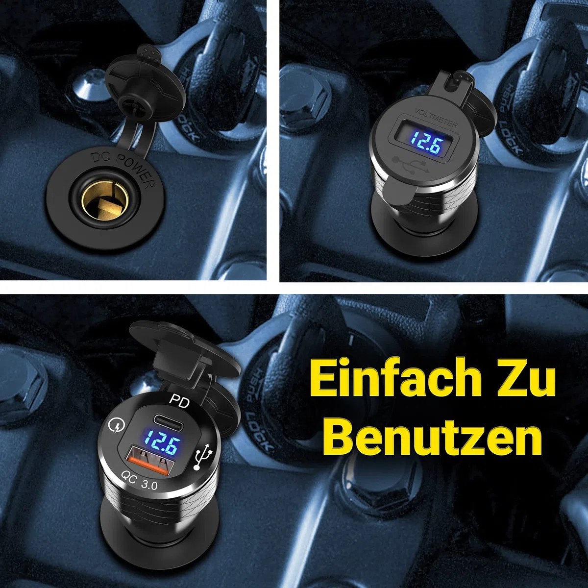 USB Din Hella Steckdose Adapter für BMW Motorrad: USB C PD 30W Ladegerät 12V Wasserdicht EU Typ C USB Stecker QC3.0 Anschluss mit LED Voltmeter für iPhone DC 12-24 Volt Europäisch Ducati Triumph BMW
