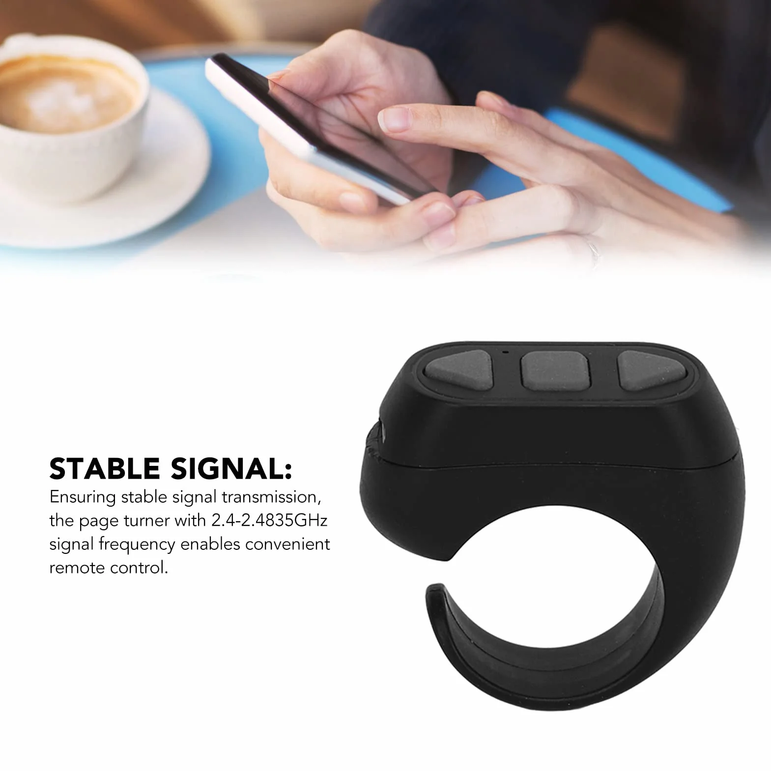 Fingertip Page Turner für, Bluetooth Control Page Turner mit Multisystem-Unterstützung, Wireless Ring Camera Shutter Control für Smartphones Tablets (Schwarz)