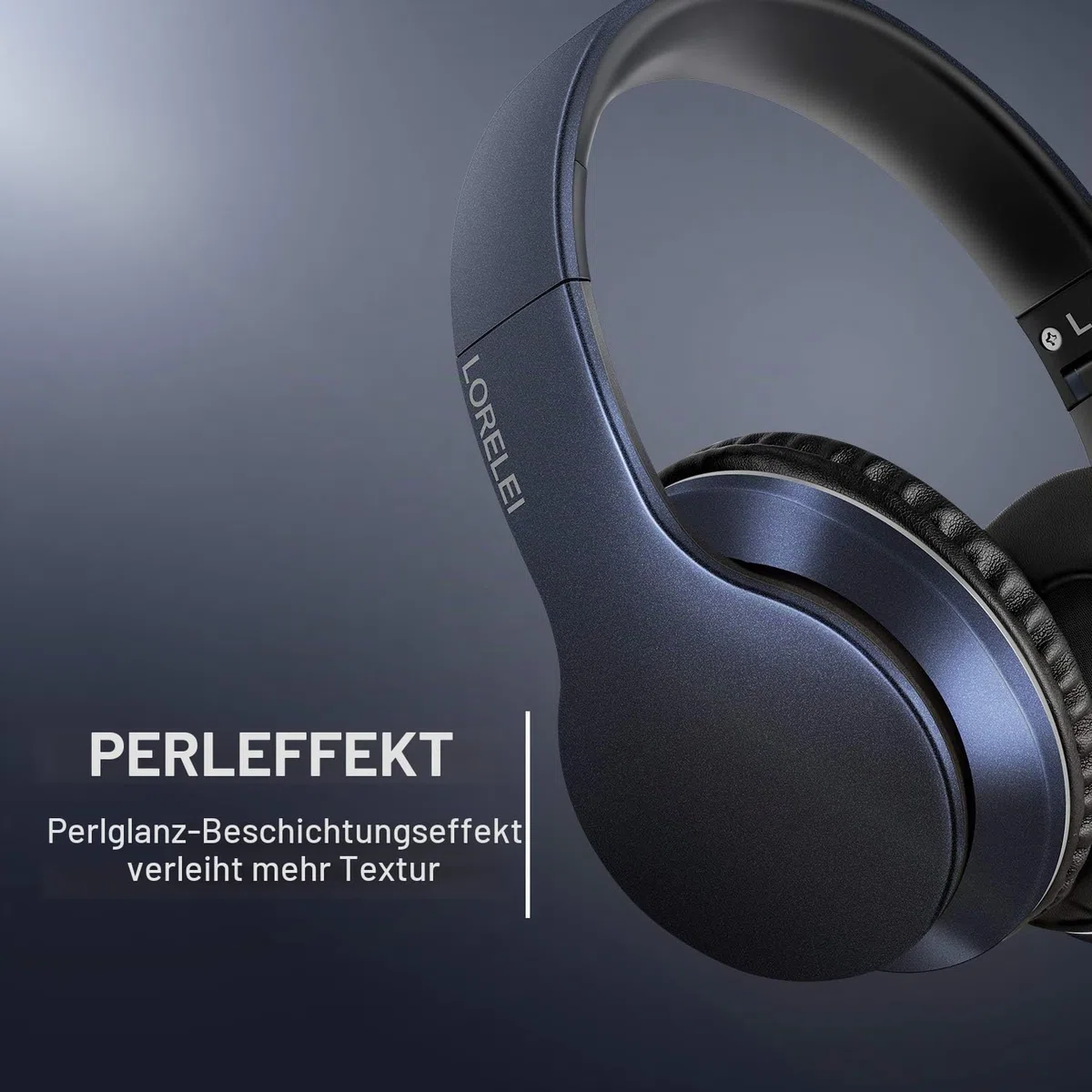 LORELEI X6 Over-Ear Headphones with Microphone, Lightweight Foldable & Portable Stereo Bass Headphones with 1.45M No-Tangle, Wired Headphones for Smartphone Tablet MP3 / 4 (Dark Blue)