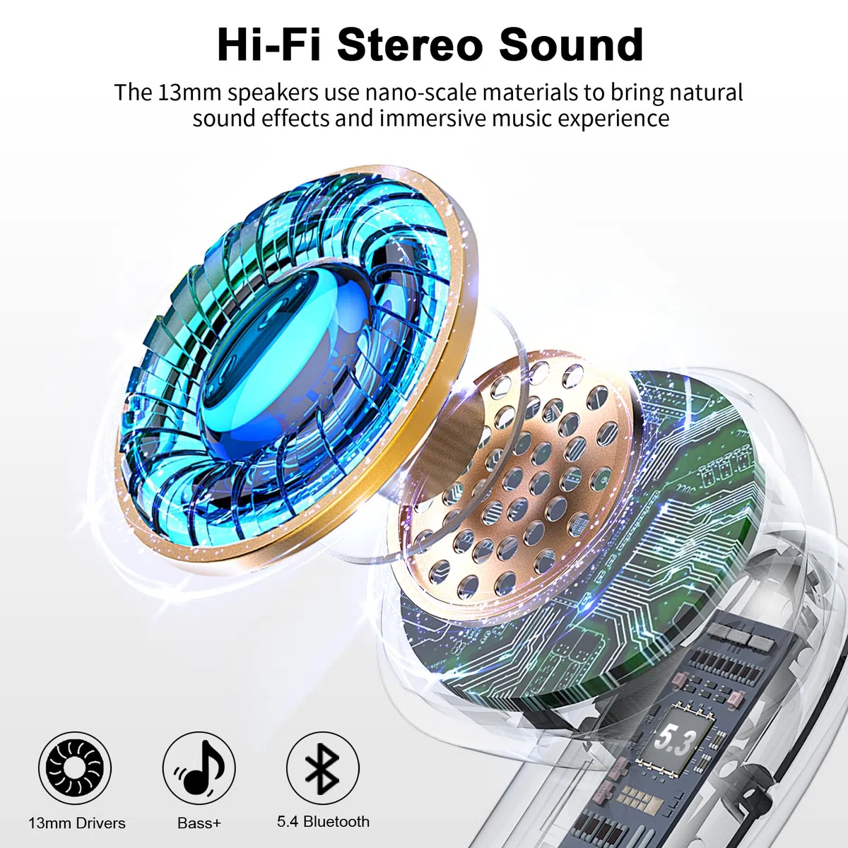 Bluetooth Kopfhörer, Kopfhörer Kabellos Bluetooth 5.4 mit 4 ENC Noise Cancelling Mic, 50H Spielzeit mit LED, IPX7 wasserdicht für Sport, Arbeit und Studium, USB-C, Silberweiß
