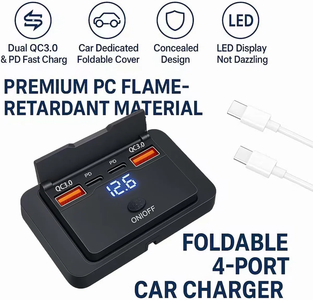 96W 12v USB Steckdose zur Wandmontage – Dual 36W USB-C PD & Dual QC3.0 18W Auto Ladebuchse mit wasserdichtem Schalter, Aufputzmontage für Wohnmobil, DE-car Charger 1p