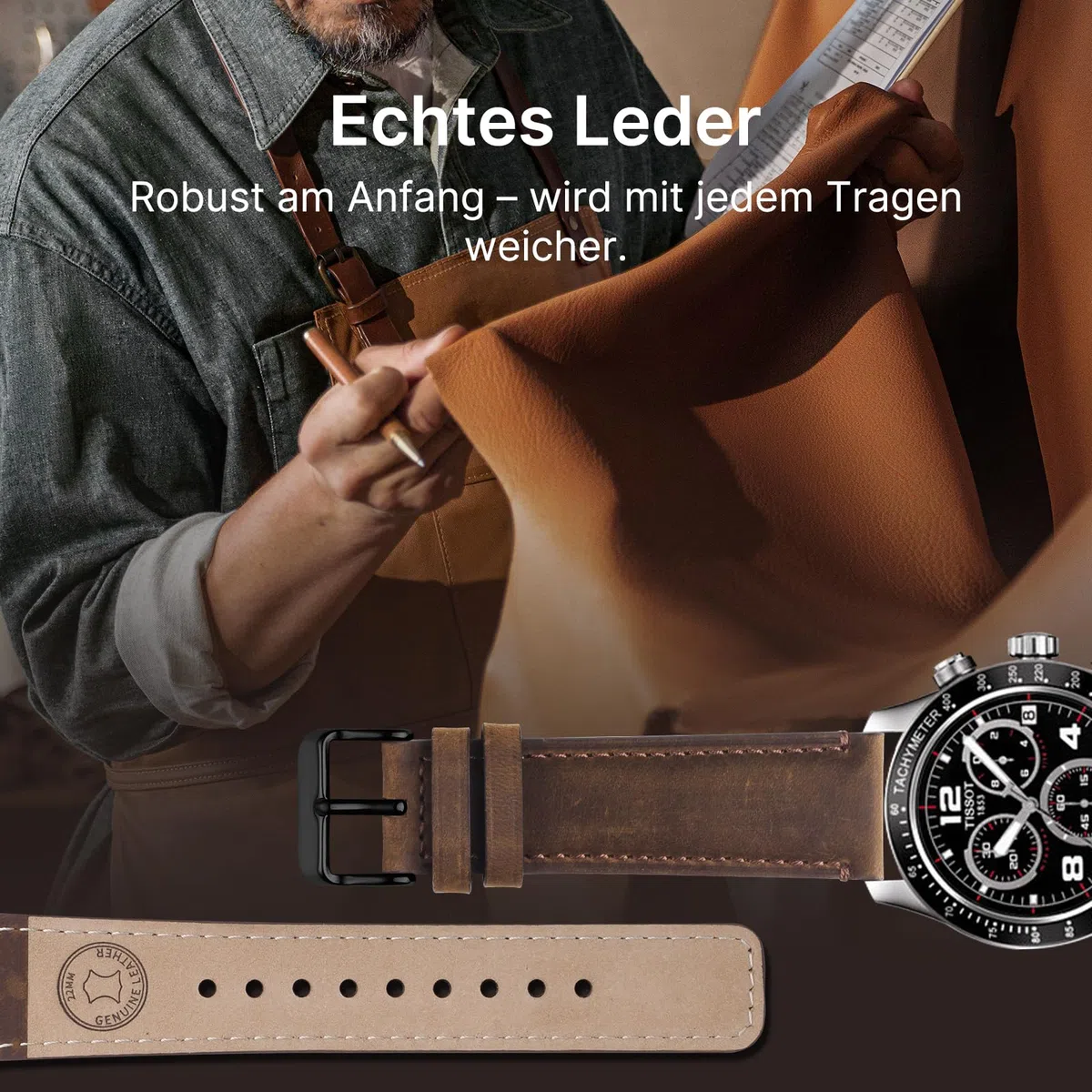 Fullmosa Echtleder Uhrenarmbänder 22mm Schnellwechsel-Armband für Damen & Herren, 2er Set Wechsel Lederarmbänder mit Edelstahl-Verschluss, Kaffee & Schwarz mit Schwarz-Verschlüsse