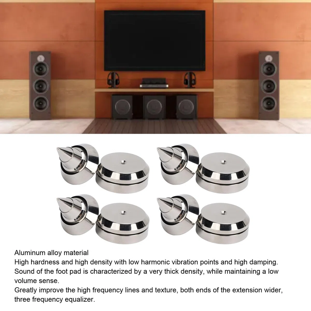 4 Set Lautsprecher-Stoßdämpfungsfüße, M8-Lautsprecher-Spike-Pad, Höhenverstellbare Aluminiumlegierung mit Dicker und Dichter Textur, Stoßdämpfungsfüße für CD, DVD-Player und Verstärker