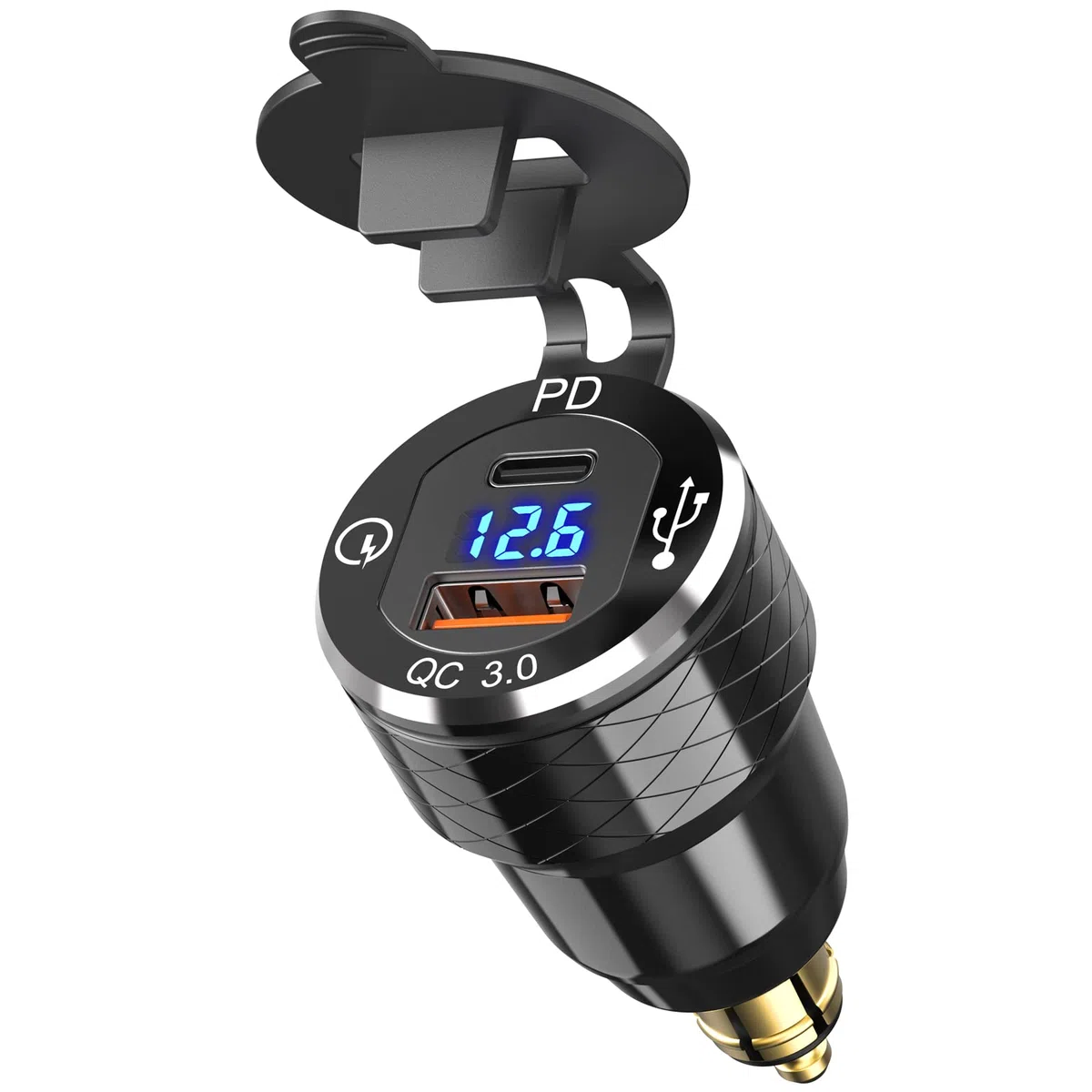 USB Din Hella Steckdose Adapter für BMW Motorrad: USB C PD 30W Ladegerät 12V Wasserdicht EU Typ C USB Stecker QC3.0 Anschluss mit LED Voltmeter für iPhone DC 12-24 Volt Europäisch Ducati Triumph BMW
