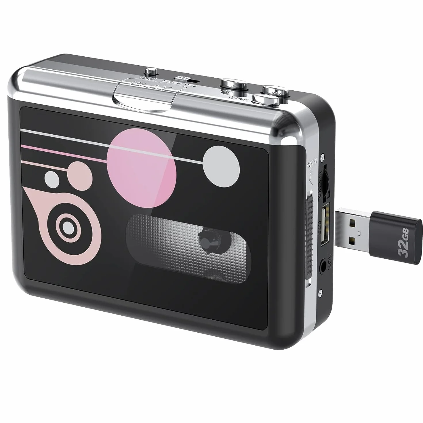 Rybozen Kassettenspieler, tragbarer USB-Kassetten-zu-MP3-Konverter, Walkman Audio-Musik-Tape-zu-Digital-Konverter, Player mit Kopfhörern, speichert auf USB-Laufwerk, kein PC erforderlich