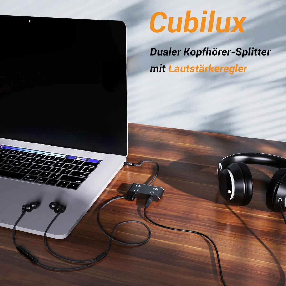 Cubilux 3,5 mm Kopfhörer Splitter mit Lautstärkeregelung, 1 Stecker auf 2 Buchsen, Audio Adapter für 2 Personen
