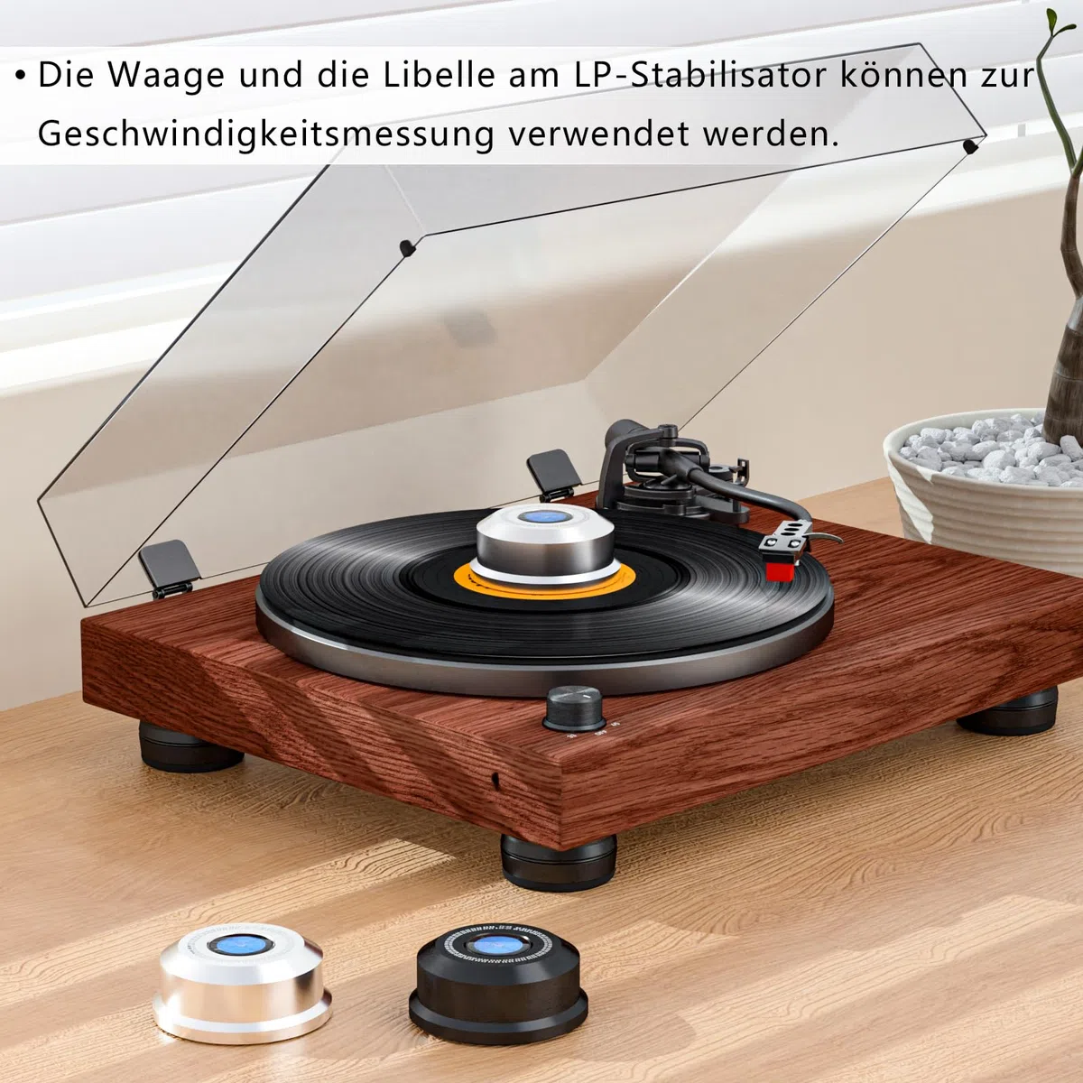 Monosaudio HiFi Schallplattengewicht 320g Plattenpuck mit Wasserwaage 60Hz Vinyl-Disc-Stabilisator für Plattenspieler, Silber