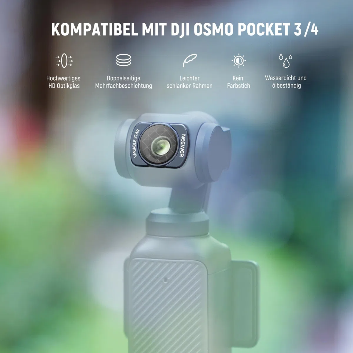NEEWER Verstellbarer Sternfilter (4/8 zackig), kompatibel mit DJI Osmo Pocket 3 / Pocket 4 / Xtra Muse, magnetischer HD Gimbal Kameraobjektivfilter + Displayschutzfolie, FL-C38