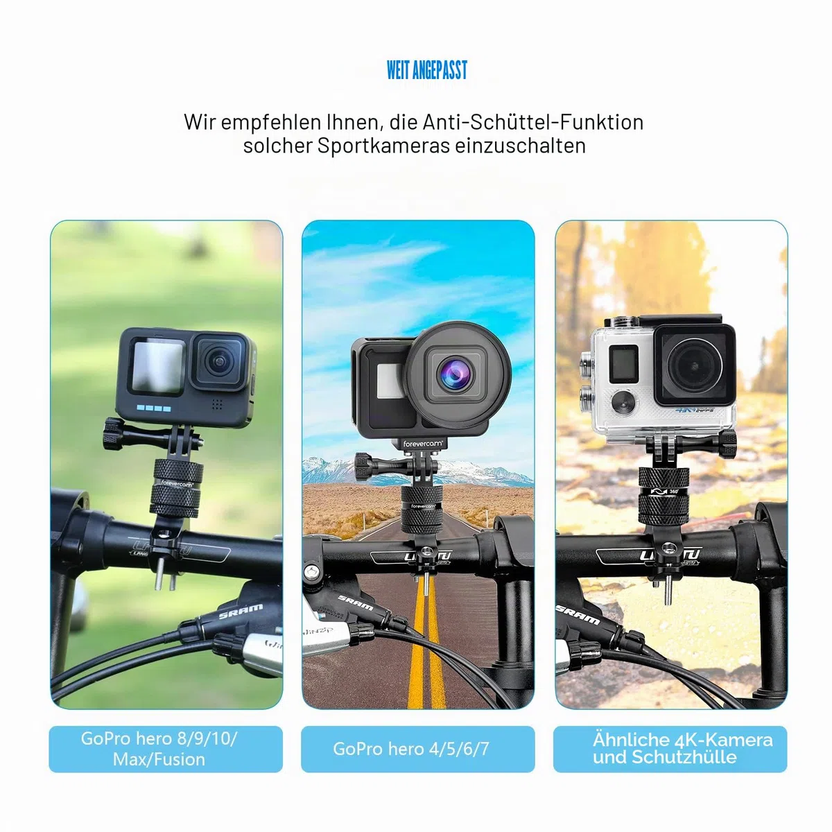 Forevercam Lenker Fahrradhalterung für Actionkamera Aluminiumlegierung 360Grad Rotation für GoPro Hero 13 12 11 10 9 8 7 Max AKASO Insta 360 DJI Apexcam Actioncam Rohr Stange Halter