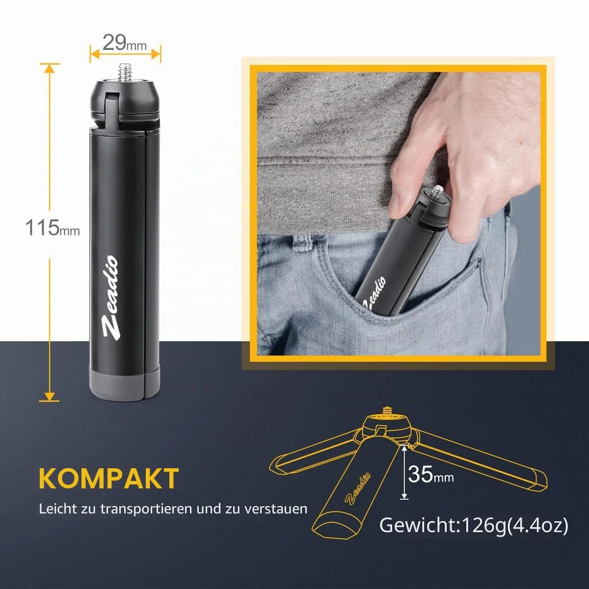 Zeadio Metallischer Mini-Stativ, kompakter Tischstativ für Smooth 4, Osmo Mobile, Vimble 2, Gimbal Griff Stabilisator und alle Kameras