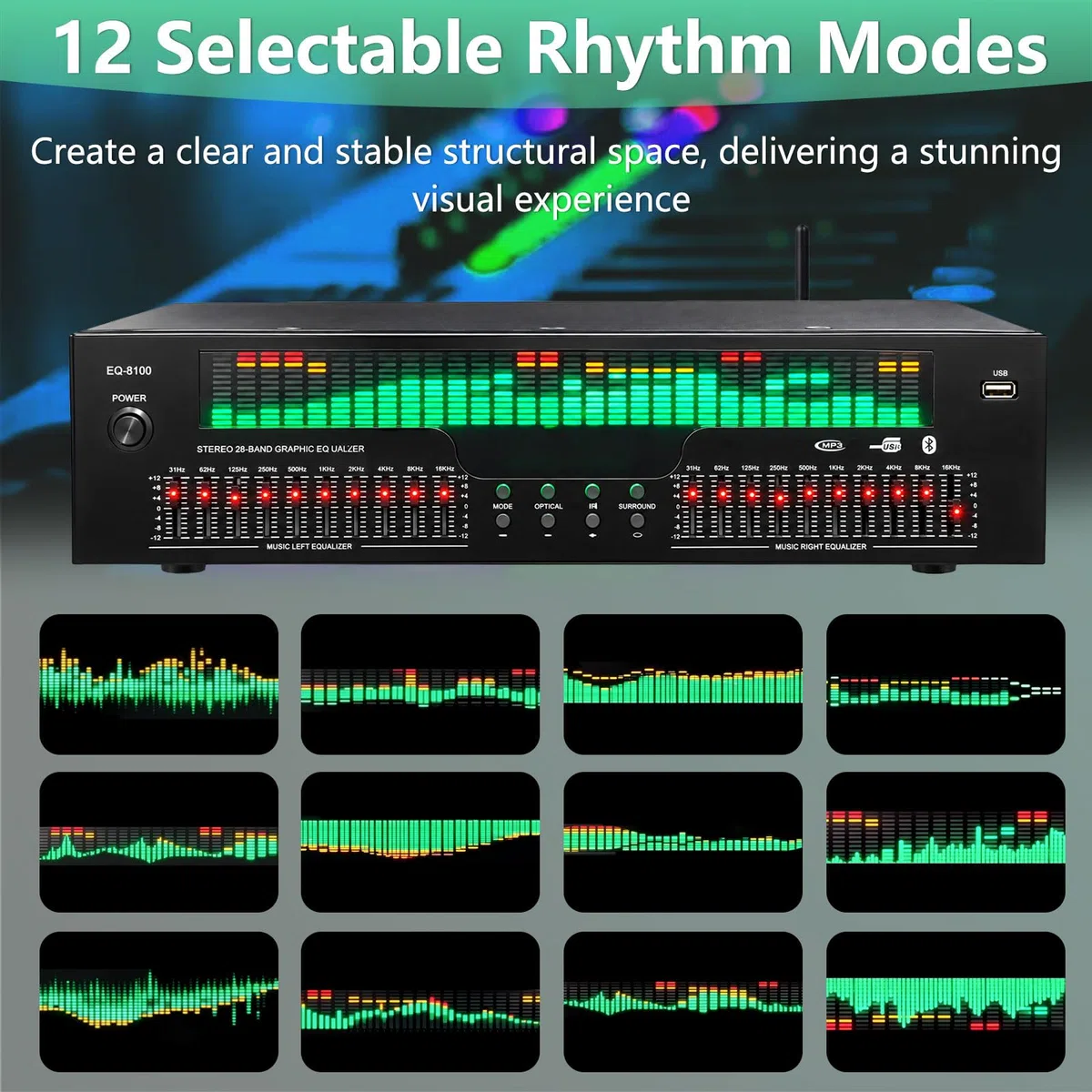 Equalizer, 31 Band Digital Equalizer HiFi mit LED Spektrumanzeige