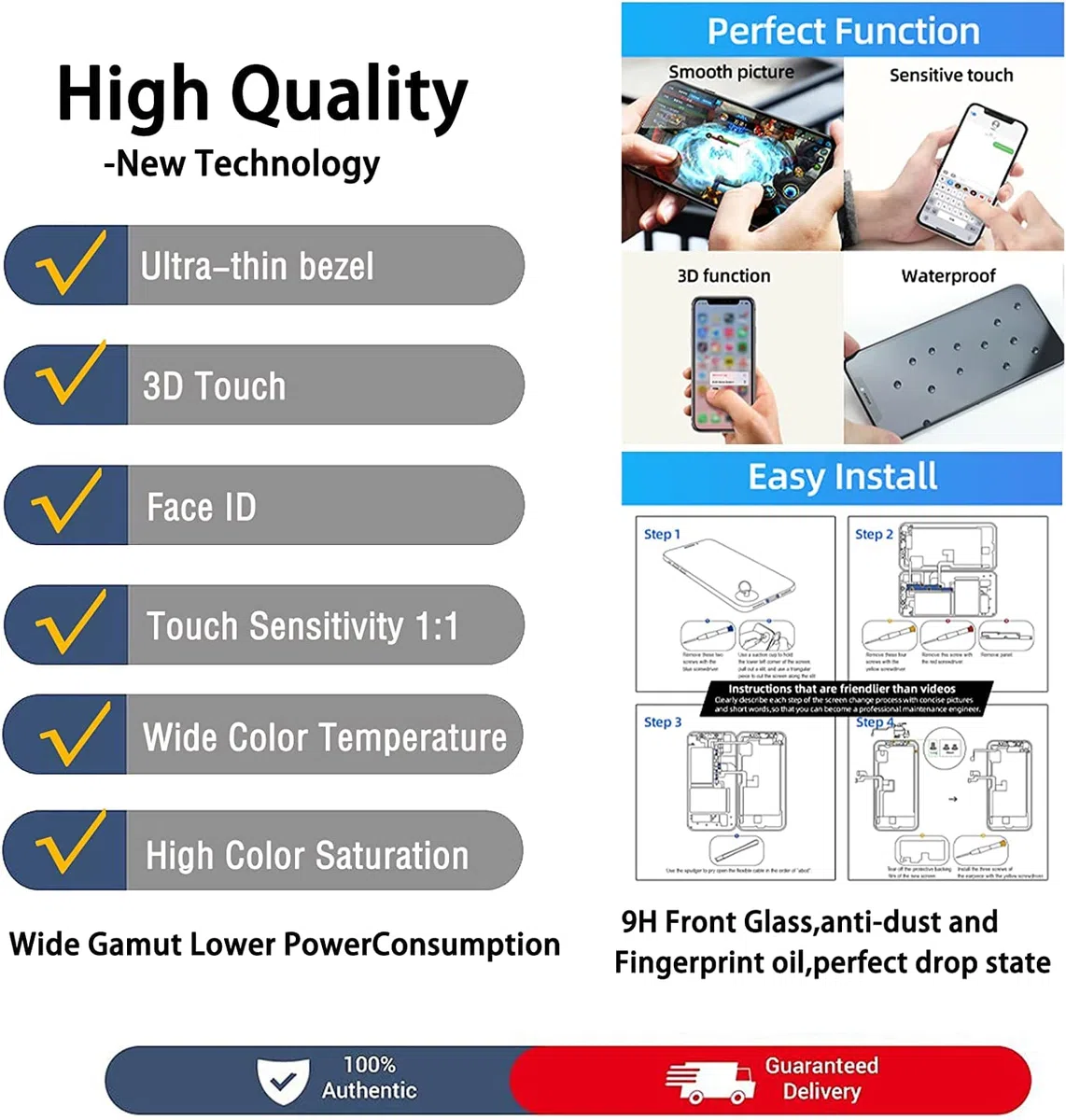 Dinow für iPhone XS Display Bildschirm(Schwarz) 5,8" Touch Screen Ersatz, Display iPhone XS Digitizer Frame Assembly mit 3D Touch + Tool Kit mit Modell A1920, A2097, A2098, A2100