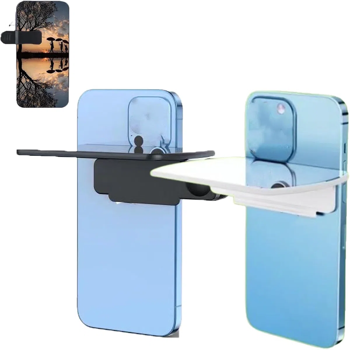 Selfie-Spiegel mit Spiegeleffekt-Objektiv und „Shoot The Sky Lake Water Portrait Reflection“ Smartphone-Kameraspiegel-Clip-Set für alle Smartphones