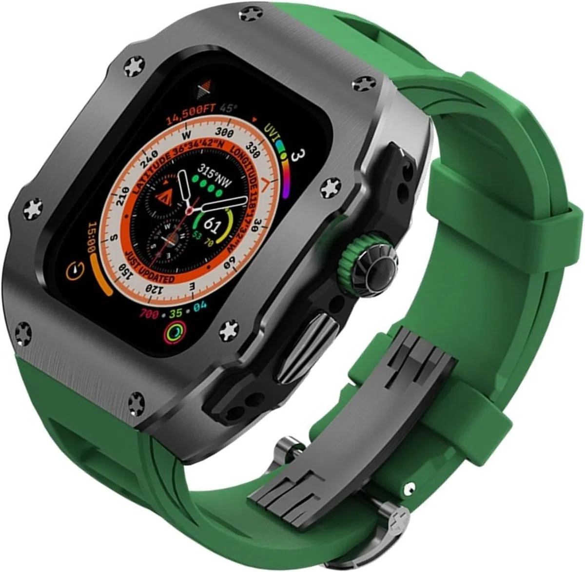 Edelstahl-Uhrengehäuse, Gummiband, für Apple Watch Serie 9, 8, 7, 6, 5, 4, SE, Ersatz-Uhrengehäuse, Verschluss, Mod Kit, für iWatch Serie 45 mm, 44 mm Zubehör