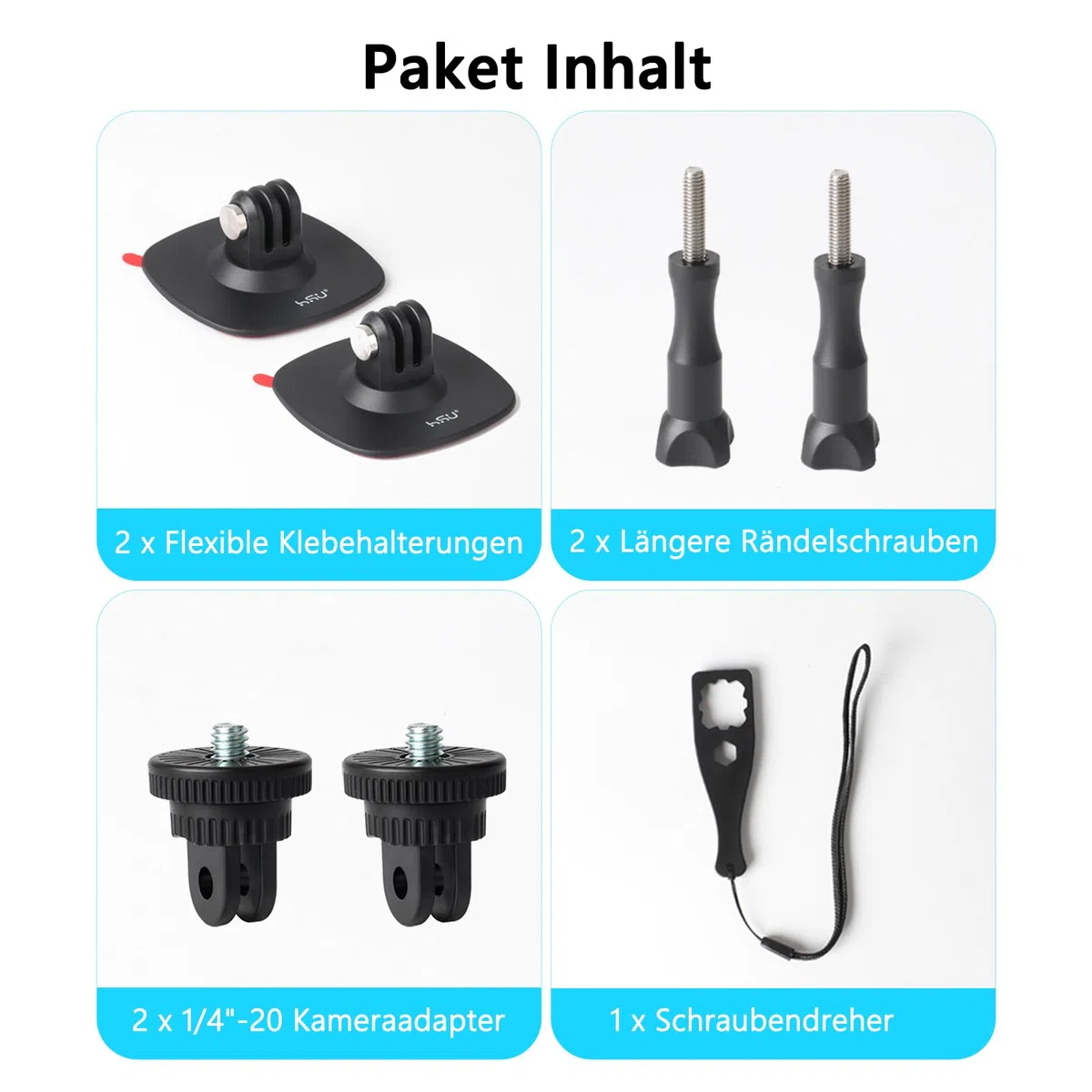 HSU Flexible Helmhalterungen für Insta360, Klebehalterungen für GoPro, 6-in-1 Action-Kamera-Zubehör-Kit