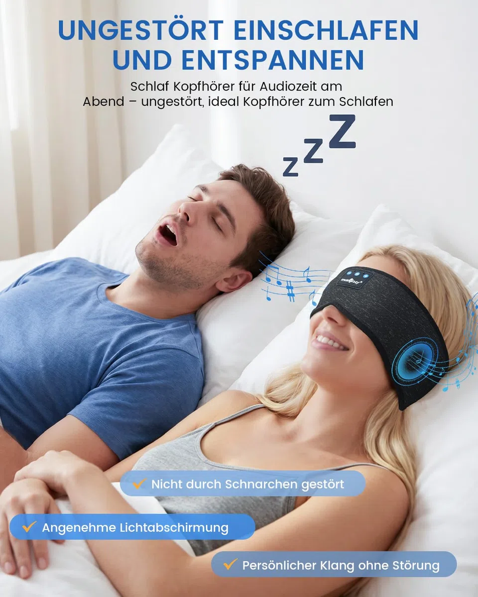 MUSICOZY Schlafkopfhörer, Bluetooth 5.4 Kopfhörer Stirnband | Ultradünn für Seitenschläfer | 14 Std. Akku, Hi-Fi Sound & Waschbares | Schlaf Kopfhörer zum Schlafen, Sport & Reisen (Damen & Herren)