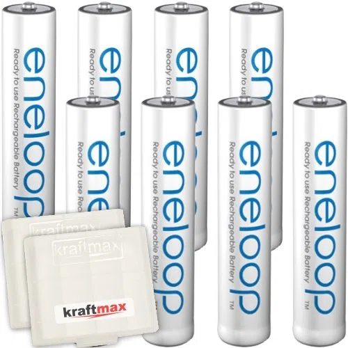 kraftmax 8er Pack Panasonic Eneloop AAA/Micro Akkus - Neueste Generation - Hochleistungs Akku Batterien Akkuboxen V5
