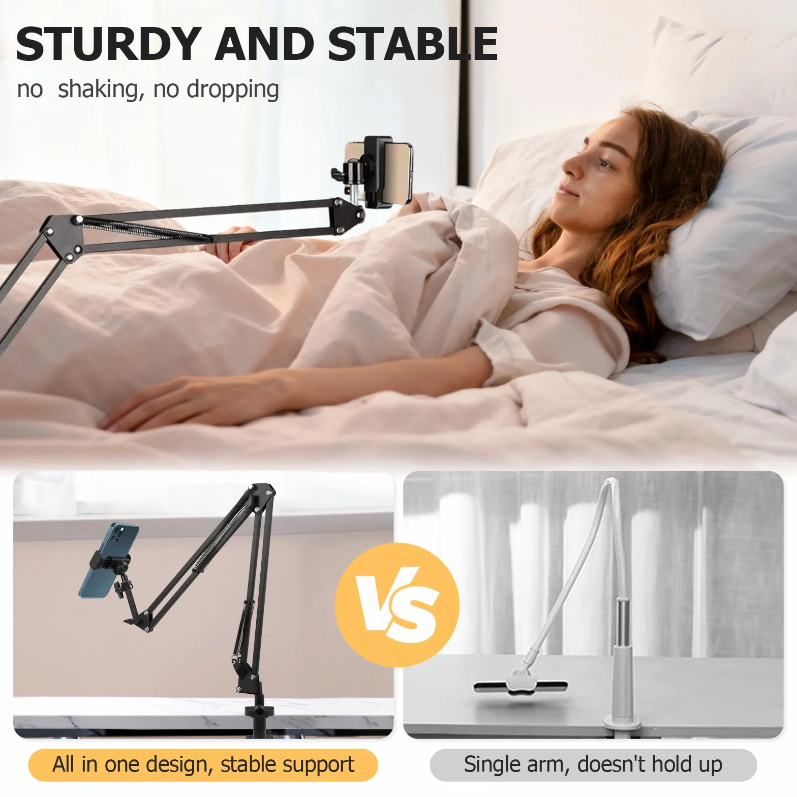 Handy Halterung Gelenkarm, Handyhalterung Bett mit Flexibler Verstellbarer Arm und Drahtklemme Stabilem Handy Gelenkarm Halterung für Bett Tisch, Kompatibel mit 4-7 Zoll Smartphone