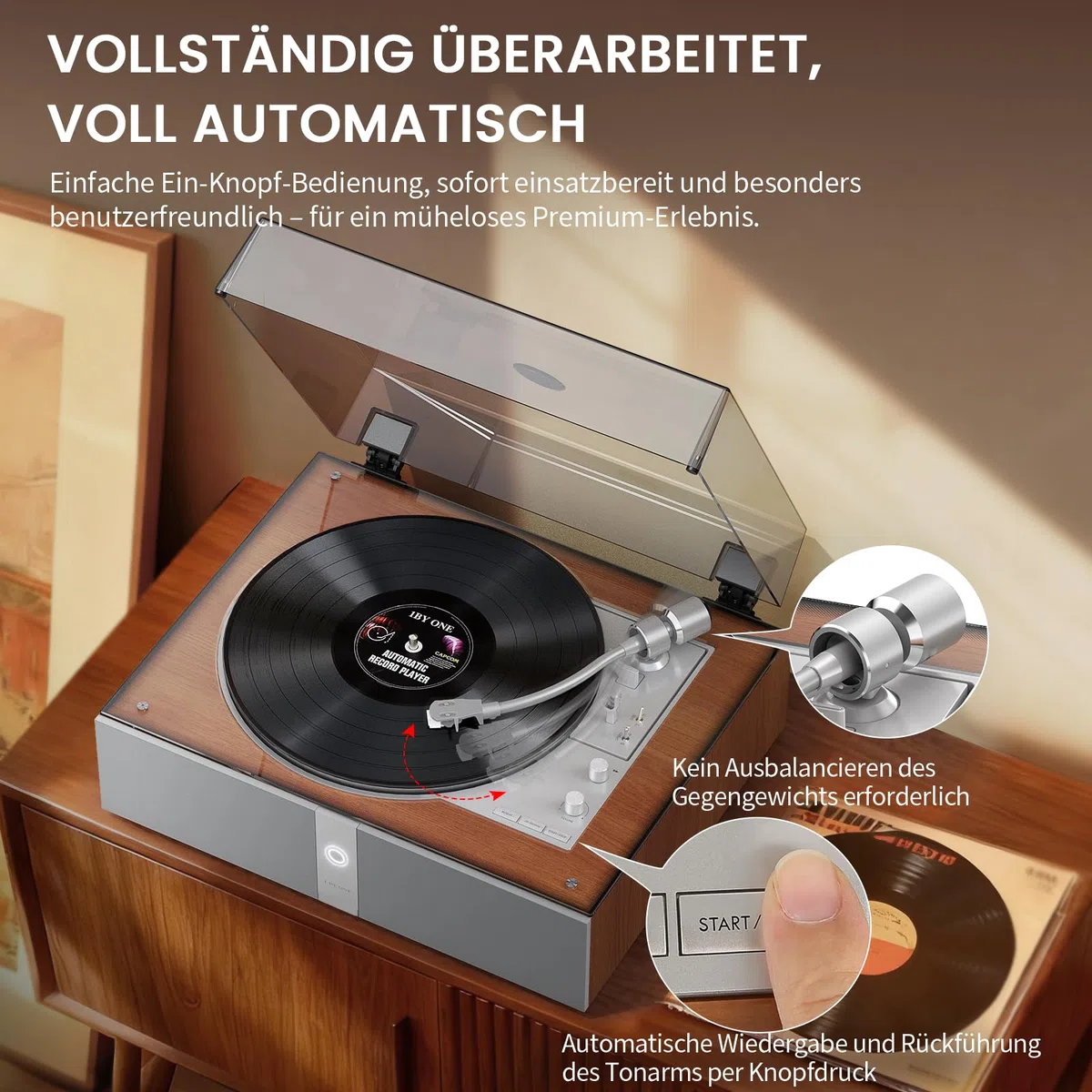 1 BY ONE Vollautomatischer Plattenspieler mit 4 Lautsprechern