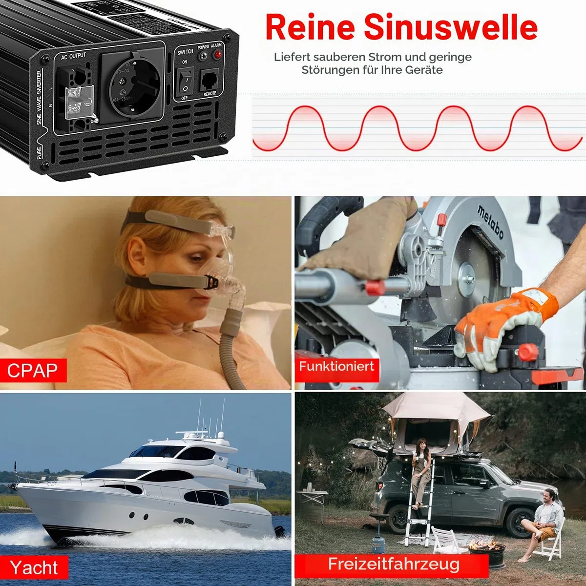 Xijia 3000W Wechselrichter 12V 230V Reiner Sinus Spannungswandler (6000W Spitzenleistung), LCD-Display & 4m Fernbedienung, Inverter für Wohnmobil, Boot, Camping, Solar Inselanlage - DC auf AC
