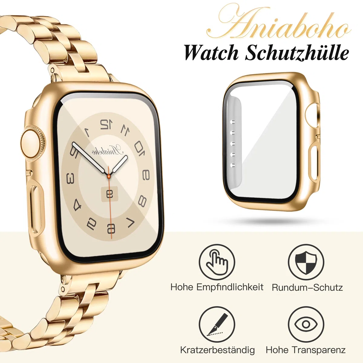 Kompatibel mit Apple Watch Armband 40mm mit Schutzhülle, Edelstahl Metall iWatch Armband Damen mit Hülle für Apple Watch SE 3 2 1 Series 6 5 4 40mm, Schmuck für Fraue(Gold)