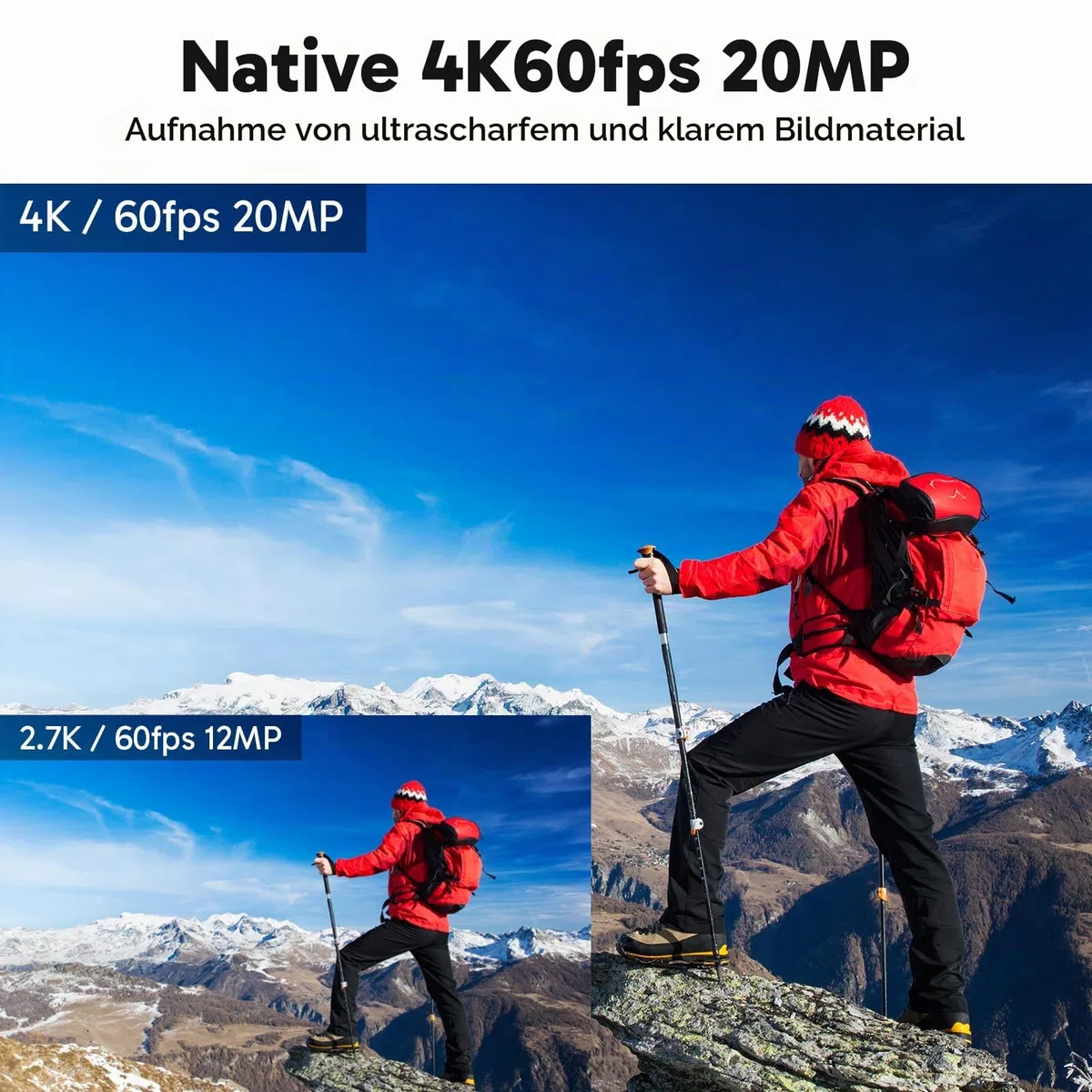 AKASO V50 Elite Action Cam mit MicroSDXC Speicherkarte 64 GB 4K/60 fps 20 MP WiFi, Unterwasserkamera 40 m wasserdicht mit Touchscreen, Sprachsteuerung, 8 x Zoom