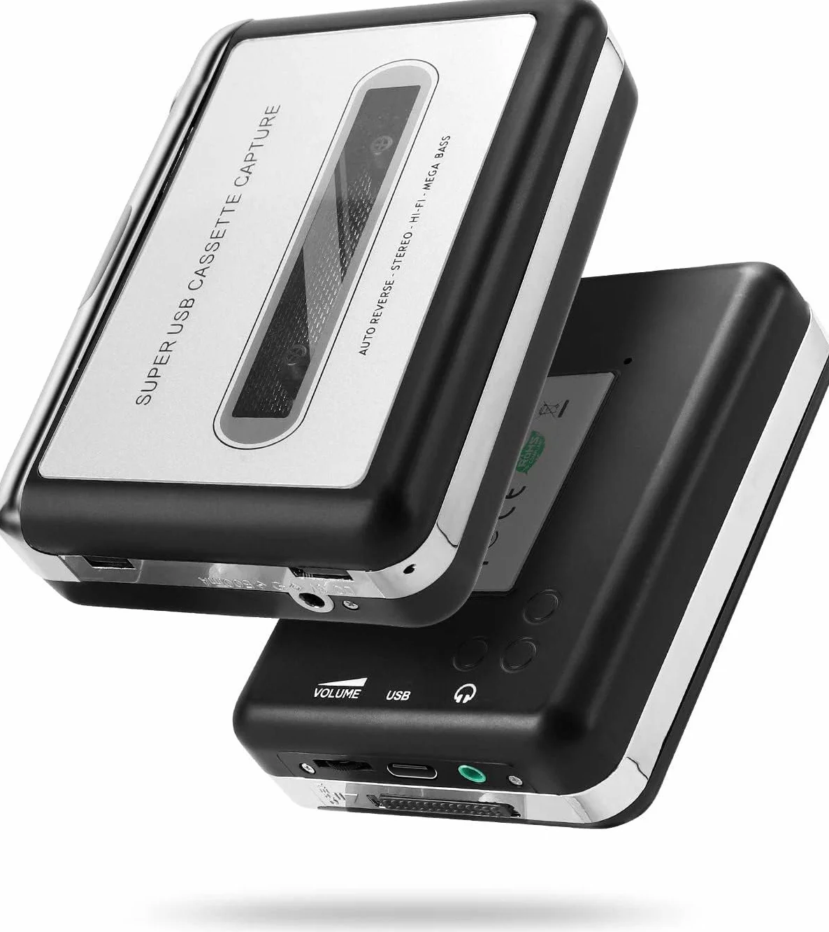 Reshow Kassettenspieler - Tragbarer Kassettenspieler, der MP3-Audio-Musik über USB aufnimmt - kompatibel mit Laptops und PCs - konvertiert Kassetten ins iPod-Format (Silber)