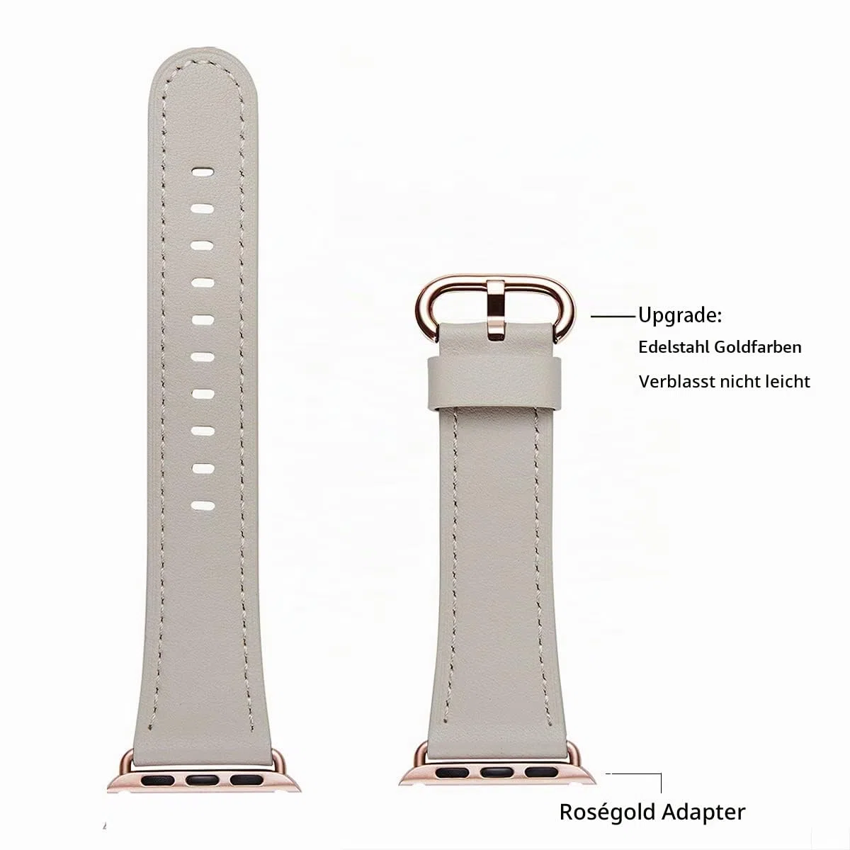 WFEAGL Kompatibel für Apple Watch Armband 40mm 41mm 38mm 42mm(Series 11 10),Lederband Ersatzband für Herren Damen Kompatibel für iWatch Series 11/10/9/8/7/6/5/4/3/2/1,SE/SE2, Elfenbein Weiße+Roségold)
